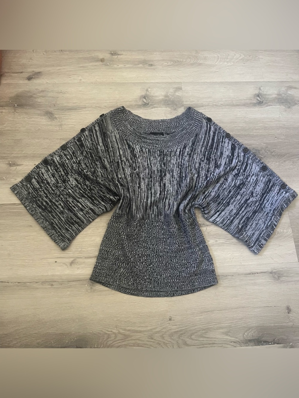 Brittany Black Gray Marled Knit Dolman-Sleeve Pullover